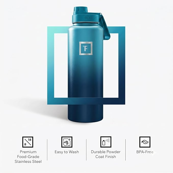 IRON °FLASK 40 oz Wide Mouth Water Bottle with Spout | Insulated Stainless Steel Sports Water Bottle with Leakproof Spout Lid - BPA Free, Cold 24 Hrs, Sweat Free (Dark Night)