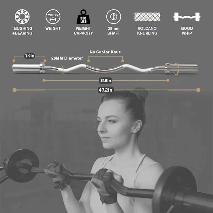 RitFit 2 Inch EZ Curl Bar Olympic Barbell with Weight Plates & Collar | 4FT EZ Curl Bar Olympic Barbell with Collars for Bicep, Tricep Workout, Weightlifting, 350LBS Weight Capacity