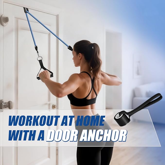 WHATAFIT Resistance Bands with Handles, 5-Level Exercise Bands for Workout | Natural latex,10-50 lbs, stackable to 150,Ankle Straps, Door Anchor,Guide. For Strength, Yoga,Home Gym,Travel & Workout.