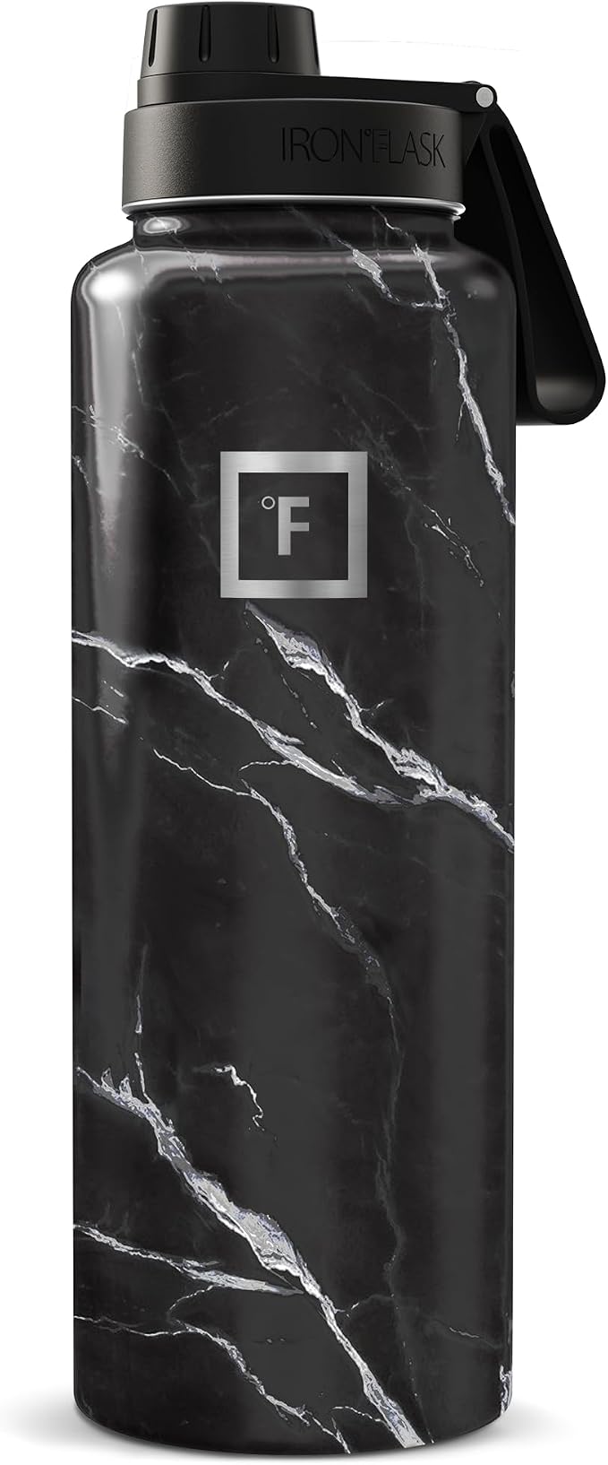 IRON °FLASK 40 oz Wide Mouth Water Bottle with Spout | Insulated Stainless Steel Sports Water Bottle with Leakproof Spout Lid - BPA Free, Cold 24 Hrs, Sweat Free (Black Marquina)