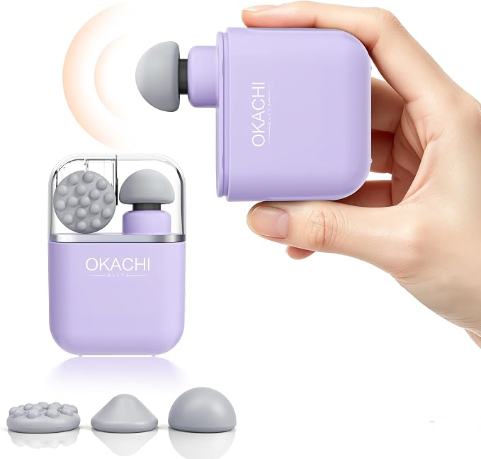 OKACHI GLIYA Mini Portable Massage Gun with 3 Heads All-in-One Storage Case | Small Handheld Muscle Massager with Percussion Deep Tissue,5 Adjustable Modes,Pocket Massage Gun for Travel, Office and Gym