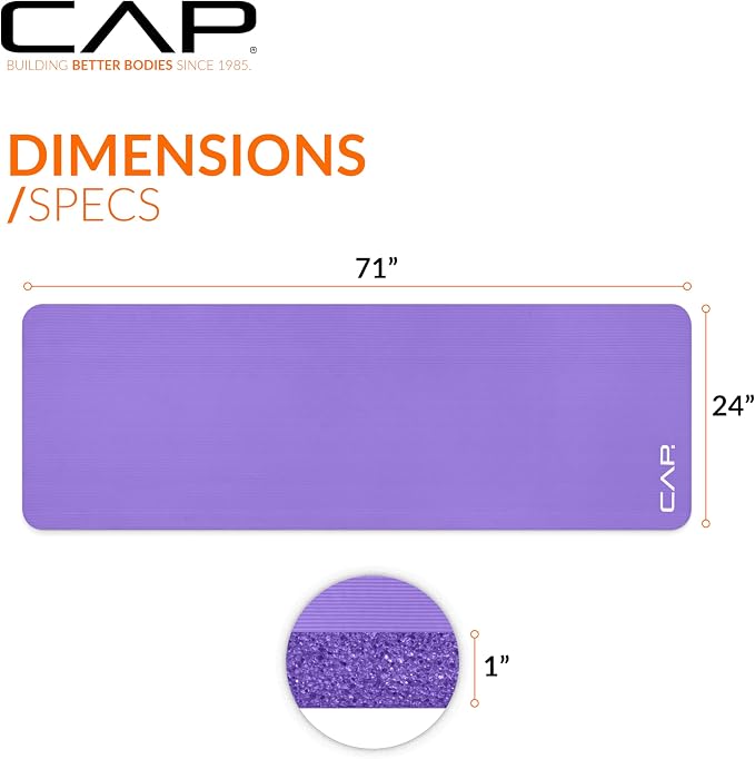 CAP Barbell 1-Inch High Density Exercise Yoga Mat with Strap | Multiple Colors