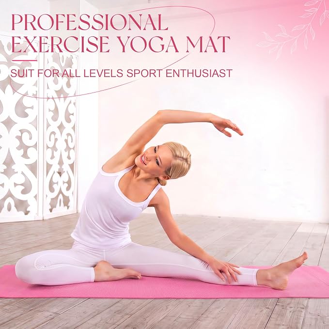 Funtery 3 mm Thin Yoga Mats Bulk, 68 x 24 Inches Lightweight PVC Exercise Mats Non Slip Workout Fitness Pads for Yoga Pilates Stretching Classes Gym Home Studio