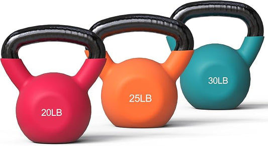 Mikolo Neoprene Coated Cast Iron Kettlebells 5-30LB Set, Solid Weight Set with Wide Grip Handle and Flat Bottom, Ideal for Full Body Strength Training at Home Gym