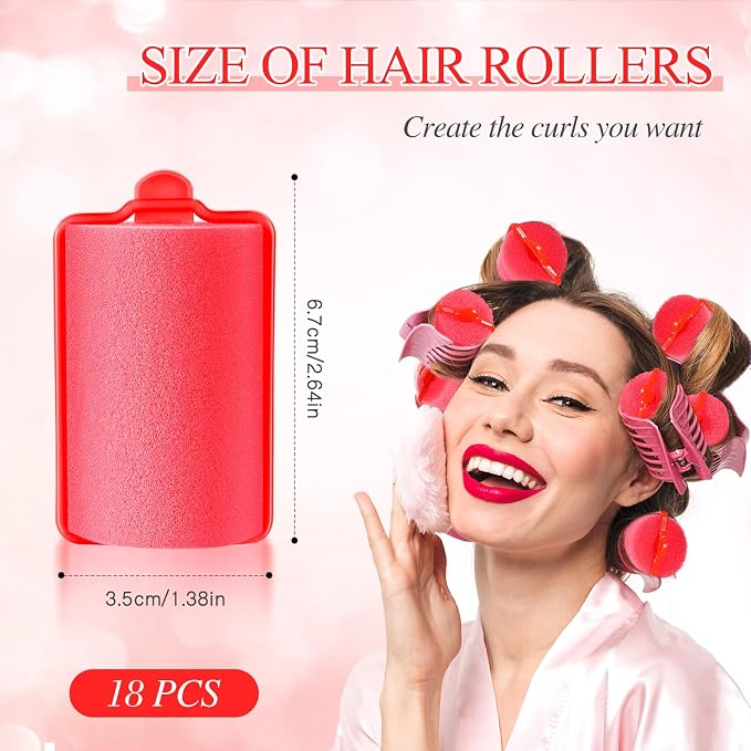 Geyoga 18 Pieces Red Foam Hair Rollers Large Hair Curlers Sponge Rollers for Heatles to Sleep in a Curl for Women's Short and Long Hairs Styling (1.4 x 2.6 Inches)