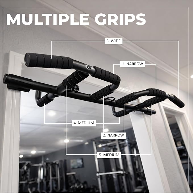 HANZO Doorway Pull Up Bar Set with Suspension Straps – Multi-Grip Chin Up Bar for Home Gym – No Screws, Strength Training Workout Bar, Door Gym Pullup Bar