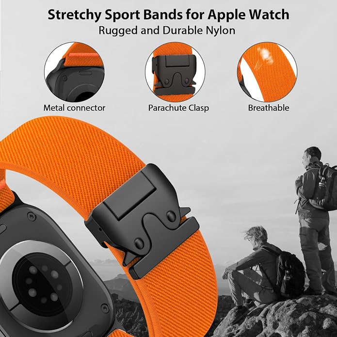 Elastic Sport Band for Apple Watch Ultra 3/2/1 Bands 49mm 46mm 45mm 44mm 42mm 41mm 40mm 38mm Men Women, Adjustable Parachute Buckle Nylon Fabric Wristband for iWatch Series 11 10 SE 9 8 7 6 5 4 3