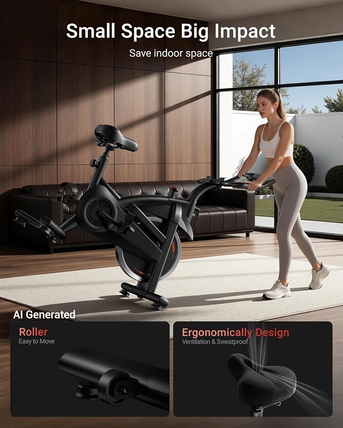CURSOR FITNESS Exercise Bike, Brake Pad Stationary Bike for Home with Exclusive App, Stationary Bikes for Home with 300 lb Weight, Indoor Cycling Spin Bike Workout Bike with Extra Comfort Seat