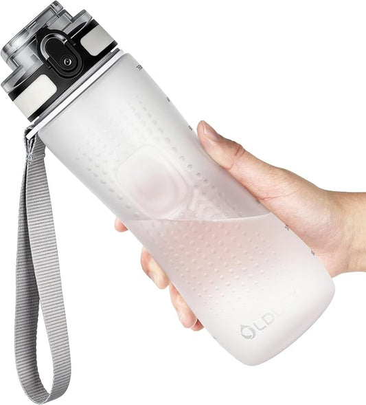 OLDLEY 25 oz Water Bottle, Motivational Water Bottle with Time Marker, Sports Water Bottle With Strap, Leakproof & BPA Free Large Water Bottles for School, Gym, Travel, Outdoor, Tritan,White