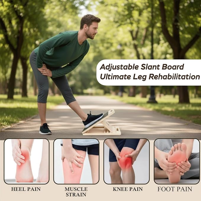 Slant Board for Calf Stretching with Resistance Band, Fitness Ball & Training Poster, 300 lbs Adjustable Wooden Incline Board, Portable Calf Stretcher for Physical Therapy Equipment & Leg Training