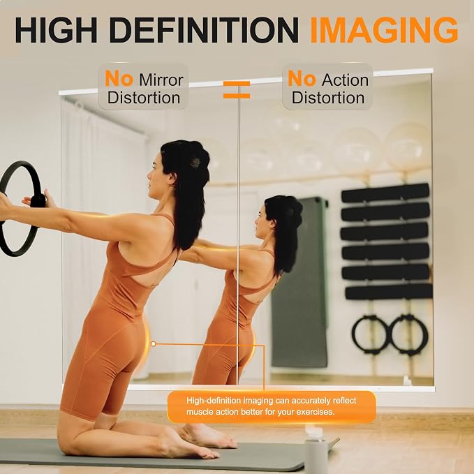 Delma Home Gym Mirror, 48''x28''x2PCS White Wall Mounted Large Frameless Tempered Glass Wall Mirror for Home Gym, Garage, Bedroom, Bathroom