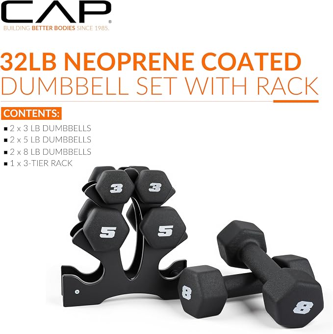 CAP Barbell Neoprene Dumbbell Weights Pairs & Sets | Black
