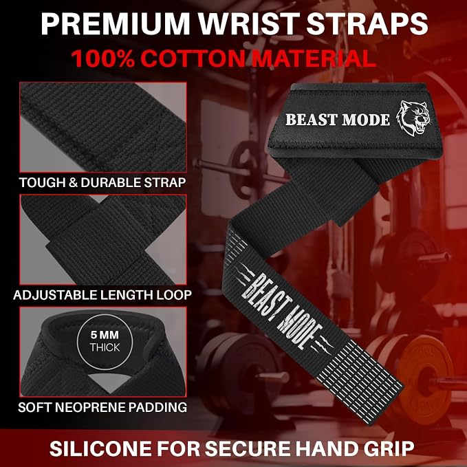 TECEUM Neoprene Padded Cotton Lifting Straps for Weightlifting, 1 Pair
