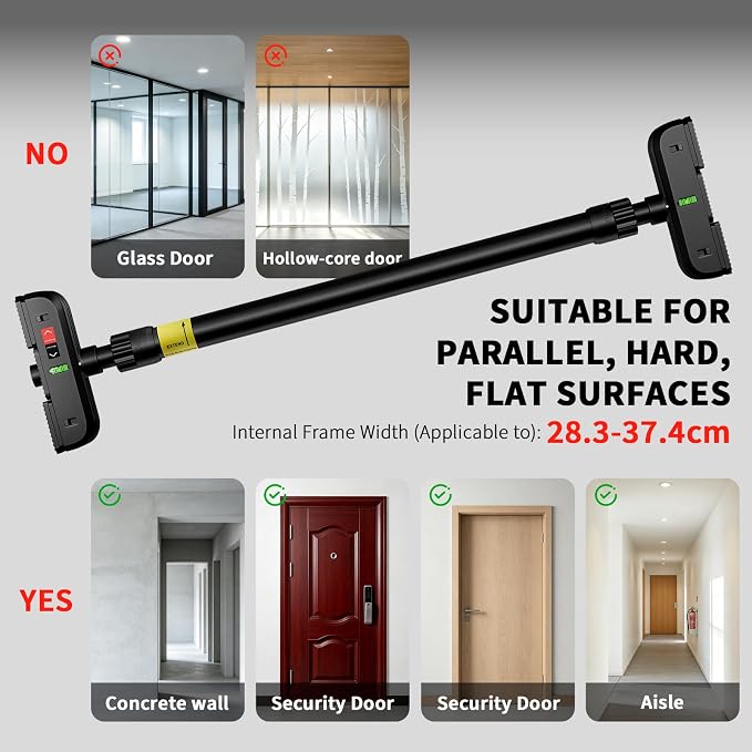 Pull Up Bar for Doorway, Door Frame Chin Up Bar No Screws, 440lbs Capacity | Adjustable 72-95 cm (28.3"-37.4") Chin Up Bar, Dual Gear Lock, Level Meter, Anti-Slip PVC Pads for Home Gym Strength Training