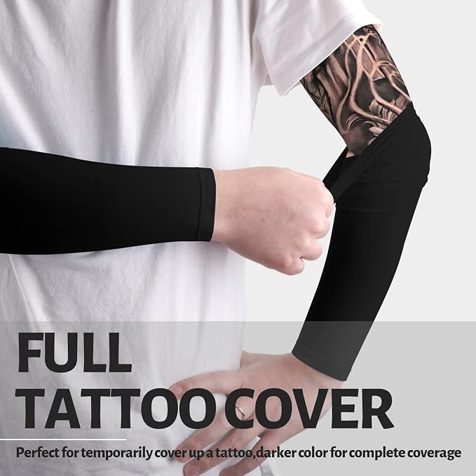 HEGCOIIE UV Sun Protection Arm Sleeves for Men & Women - Tattoo Cover Up - UPF 50 Cooling Sleeve for Golf, Cycling