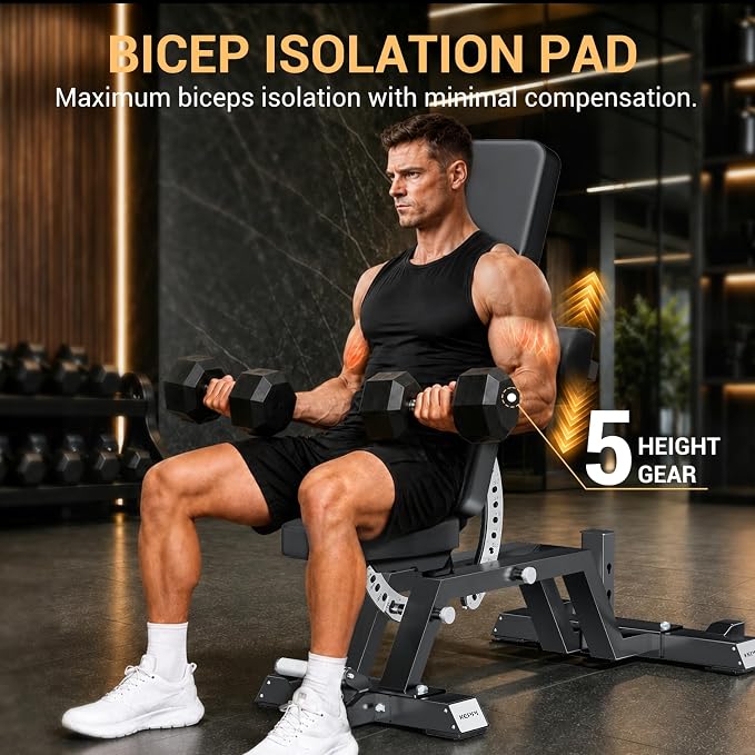 Keppi Fitness Bench6000 Weight Bench, Commercial Grade FID Workout Bench | 2200lb Flat Capacity, 11 Back&8 Seat Specialized Angles for Serious Lifters, 97lb Frame Weight with above 1 Gauge Support