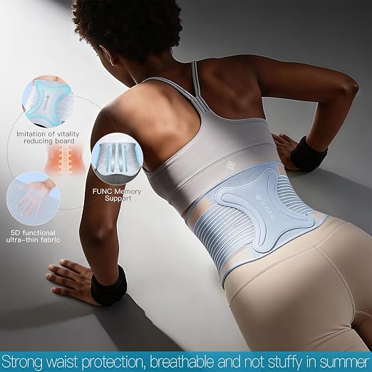 Ultra Thin Back Brace for Men and Women, Lower Back Support Belt with Adjustable Compression Straps, Breathable Lumbar Support Brace, Lightweight Waist Wrap for Work, Lifting, Gym (Gray, Size M)
