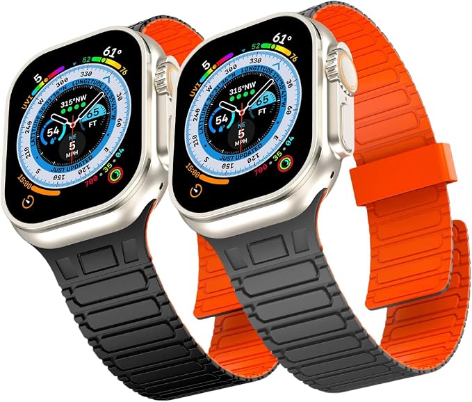 Magnetic Band Compatible with Apple Watch Ultra 3/2/1 Band for Men 49mm 46mm 45mm 44mm 42mm, Silicone Sport Waterproof Loop Strap Magnet Link for iWatch Series SE 11 10 9 8 7 6 5 4 3 2 1