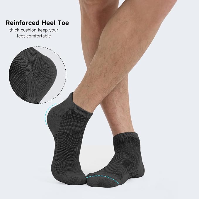 BAMBOO COOL Men's Ankle Socks Moisture Wicking Breathable Odor Control Athletic Cushioned Running Socks Arch Support 8 Pack