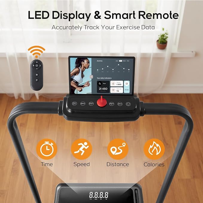 Walking Pad Under Desk Treadmill, Portable Compact Electric Walking Treadmill, Quiet Fitness Machine with Remote Control & LED Display for Home Office