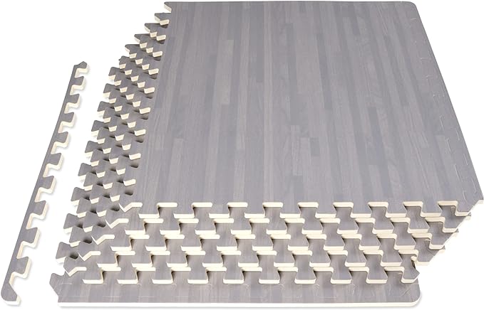 ProsourceFit Wood Grain Puzzle Mat ½-inch, 6 EVA Foam Interlocking Floor Tiles (24 SQ FT) for Secure Indoor Gym Flooring, Office Spaces, Living Rooms, and Play Areas, Slate Grey