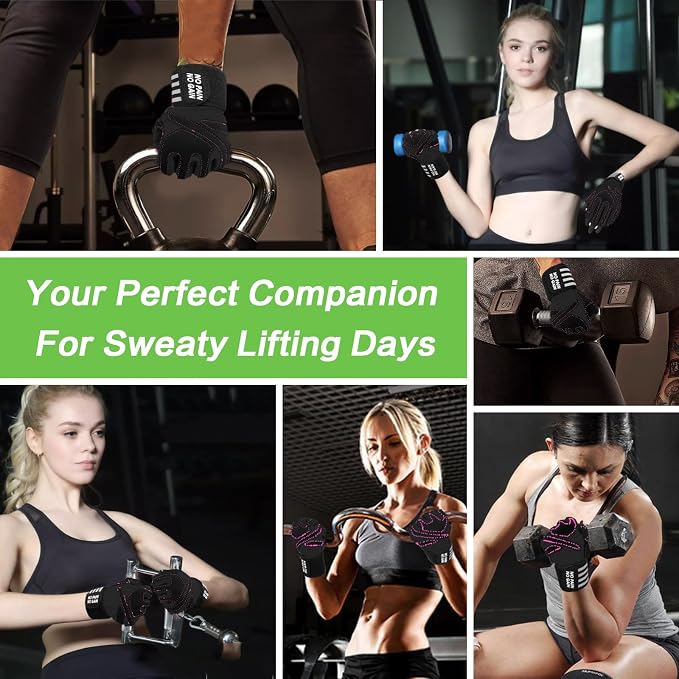 Weight Lifting Gloves for Women Gym Workout with Wrist Support,Padded Half Finger Gloves for Fitness Exercise