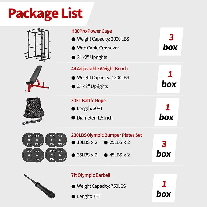 JEEKEE Power Rack with LAT Pulldown, 2000LBS Power Cage with Cable System, Multi-Function Squat Rack with J-Hooks, Safety Bars, Landmine, Pull Up Bar & Attachments for Home Gym Strength Training,Black