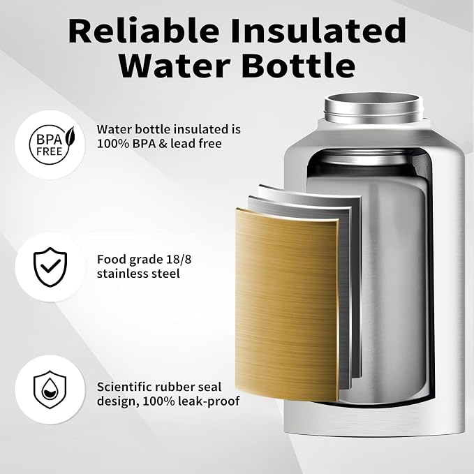 WATERSY 2/3 Gallon Water Bottle Insulated(Cold for 48 Hrs),BPA Free&Leak Proof,87oz Stainless Steel Water Jug/Flask,Big thermo,Large Water Bottle with Handle for Gym,Hiking,Camping,Stainless