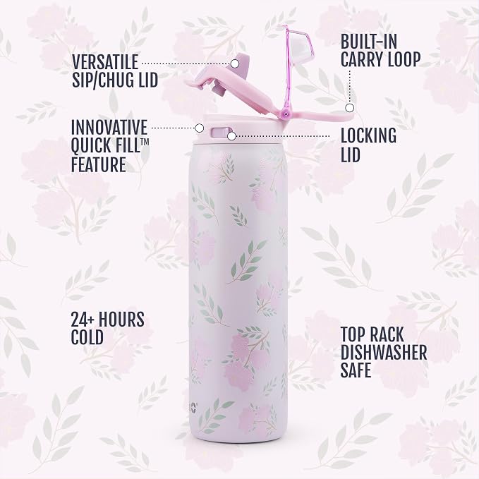 Ello Pop & Fill Insulated Stainless Steel Water Bottle with Quick Fill Lid, Leakproof Locking, Sip or Chug Spout, BPA-Free, Double Wall Vacuum Insulated for Sports, Travel & School- 22oz / 32oz / 40oz