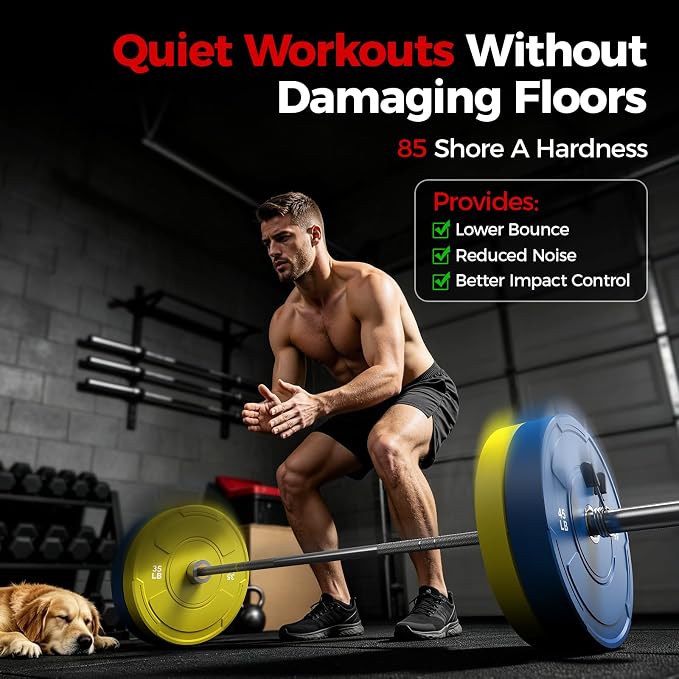 Sportsroyals 2-Inch Olympic Bumper Plates, Color Virgin Rubber Weight Plates Set for Strength Training, Durable Low Bounce Barbell Plates for Home Gym, 5-350LB
