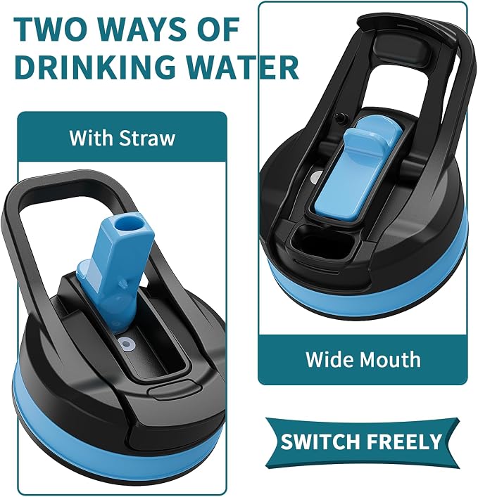 Large Gym Water Bottle 1 Gallon with Measurement Marks, Drop Resistant Fitness Jug with Straw & Direct Drink Lid, Sweat-Proof Reusable Sports Flask with 3 Ways Carry Strap for Workout