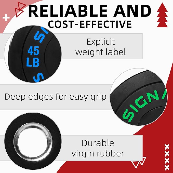 Fitvids 2-Inch Olympic Rubber Weight Plates Sets, Bumper Plates Set with Barbell for Strength Training, 180-390 Lbs Multiple Options
