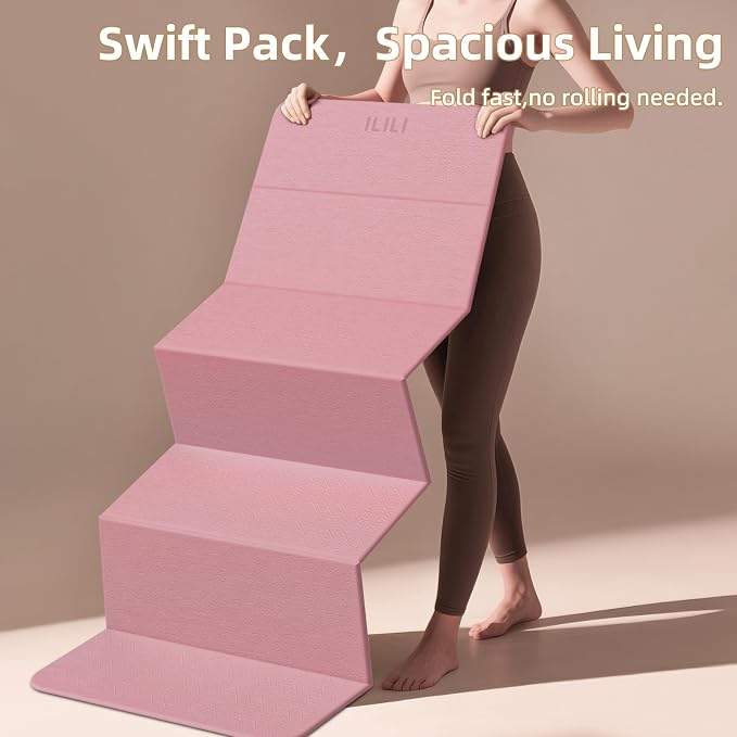 ILILI Foldable Yoga Mat 10mm, Extra Thick, Extra Long, 75x26x0.4 Inch, TPE | Non-Slip Grip, Easy Carry&Storage, Comfort Cushion, SGS Safe, Suitable for Yoga, Pilates, Home Exercise&Outdoor Travel