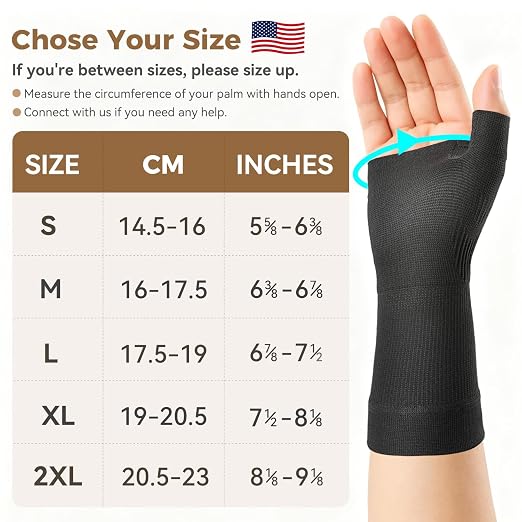 Thumb Sleeves Compression Brace（1 Pair）, Thumb CMC Support, Lightweight Thumb and Wrist Brac for Arthritis Tendonitis Sprain, for Left & Right Hand - L size