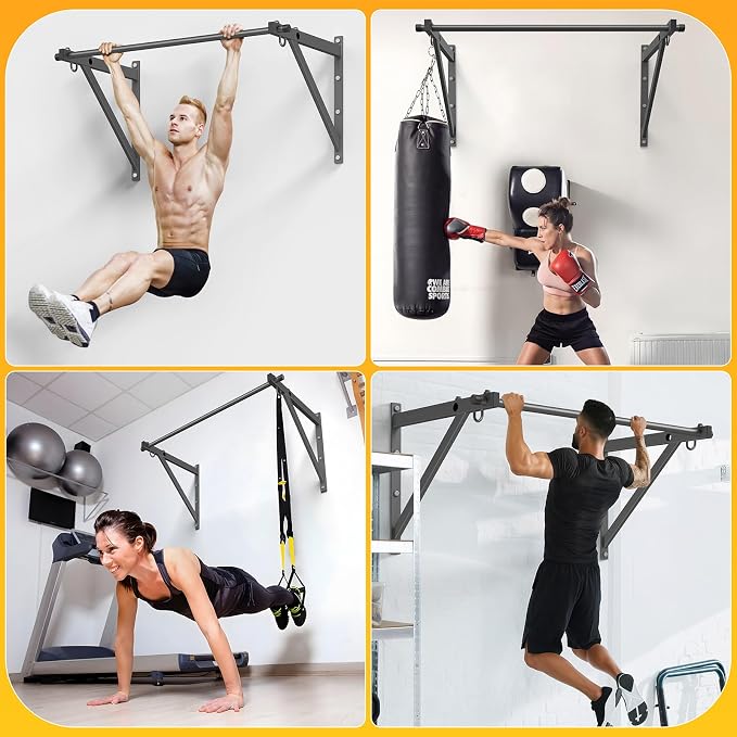 Wall Mounted Pull Up Bar with 500LBS Weight Capacity | 51" Length Chin Up Bar, Easy to Install, Adjustable Strength Training Pull-Up Bars, Reinforced Thick Metal Construction