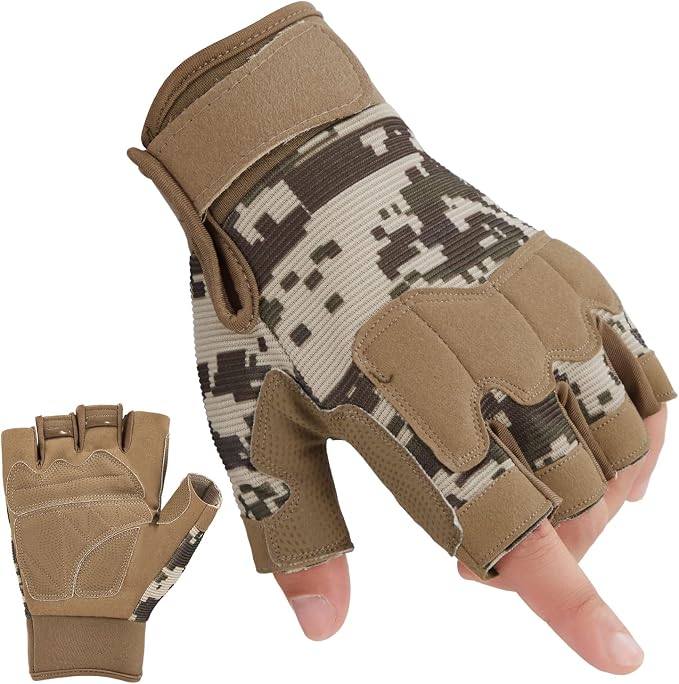 FIORETTO Fingerless Gloves for Men, Breathable Grip Palm Gloves for Motorcycle Riding, Driving, Cycling, Exercise, Workout, Climbing, Hiking and Outdoor Activities M210603