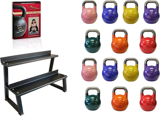 Ader Pro-grade Int'l Kettlebell with rack and DVD- 7 Pairs (8,12,16,20,24,28,32kg)