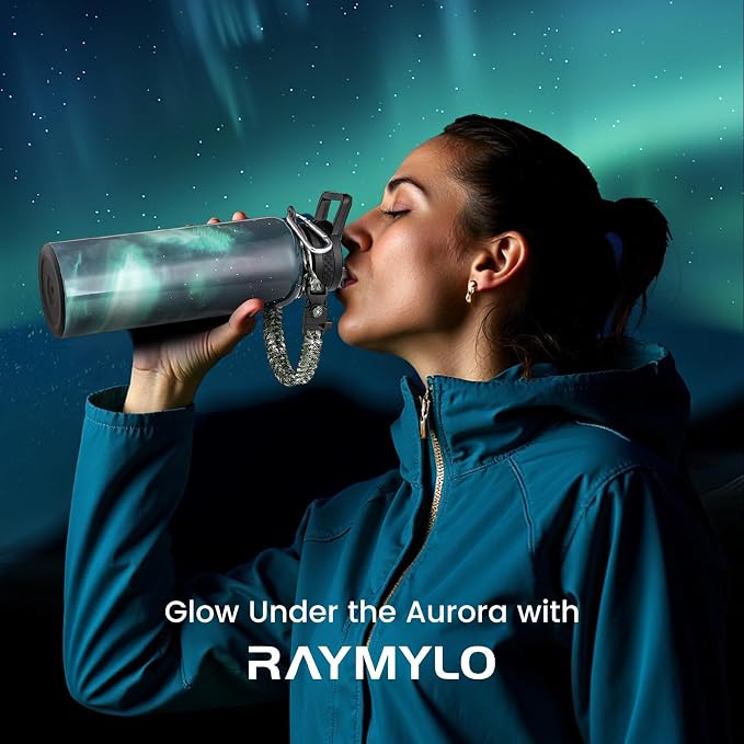 RAYMYLO Insulated Water Bottle 40 oz, Triple Wall Vacuum Stainless Steel | (Cold for 36Hrs, Hot for 18Hrs), Leak Proof & Non-BPA, Modern Water Flask Jug with Paracord Handle & Straw Spout Lids