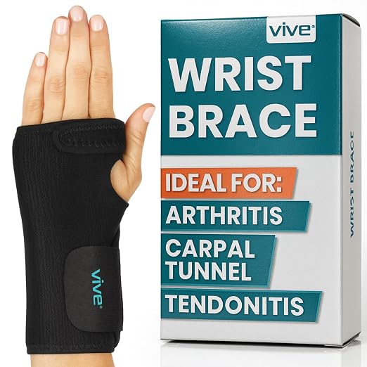 Vive Wrist Brace - Carpal Tunnel Hand Compression Support Wrap for Men | Women, Tendinitis, Bowling, Sports Injuries Pain Relief - Removable Splint - Universal Ergonomic Fit (Black, Left)
