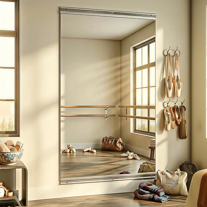 VooBang Home Gym Mirror 1 PCS 30"×55", Frameless Wall Mirror Full Length | Shatterproof Tempered Glass Large Body Mirror Hanging for Dancing Studio, Exercise, Fineness, Yoga