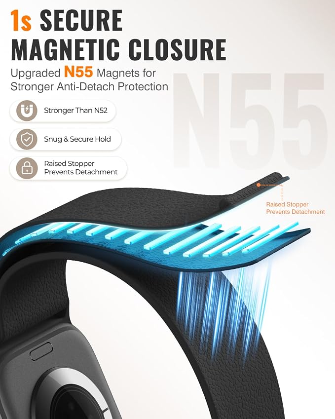 Magnetic Silicone Sport Band for Apple Watch 42mm 46mm 49mm 38mm 40mm 41mm 44mm 45mm Men Women, Patented Auto Lock Breathable Soft Loop for iWatch Ultra SE Series 11 10 9 8 7 6 5 4 3 2 1 All Day Comfort
