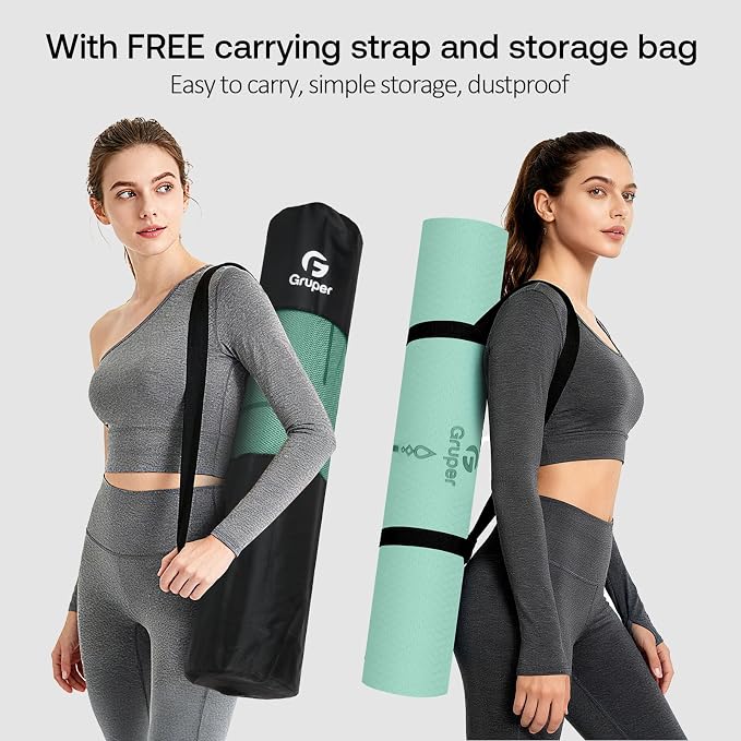Gruper Yoga Mat Non Slip TPE Extra Wide Yoga Mat with Alignment Mark, 72"L x 32"W x 0.32"/0.24"Th (183cm x 80cm x 8mm/6mm), Anti-Tear Exercise Mat with Carrying Strap and Bag, Workout Mats for Yoga, Pilates