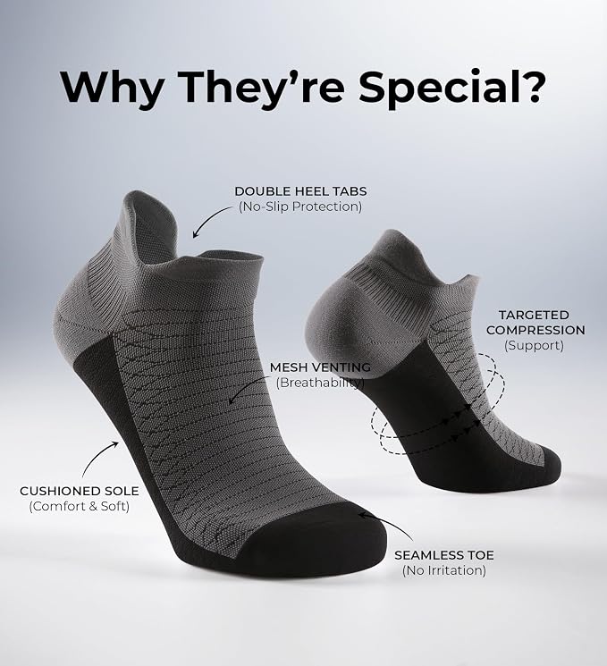 FITRELL Ankle Compression Socks for Women & Men - 5/6 Pairs Cushioned Arch Support Running Socks, Plantar Fasciitis Relief