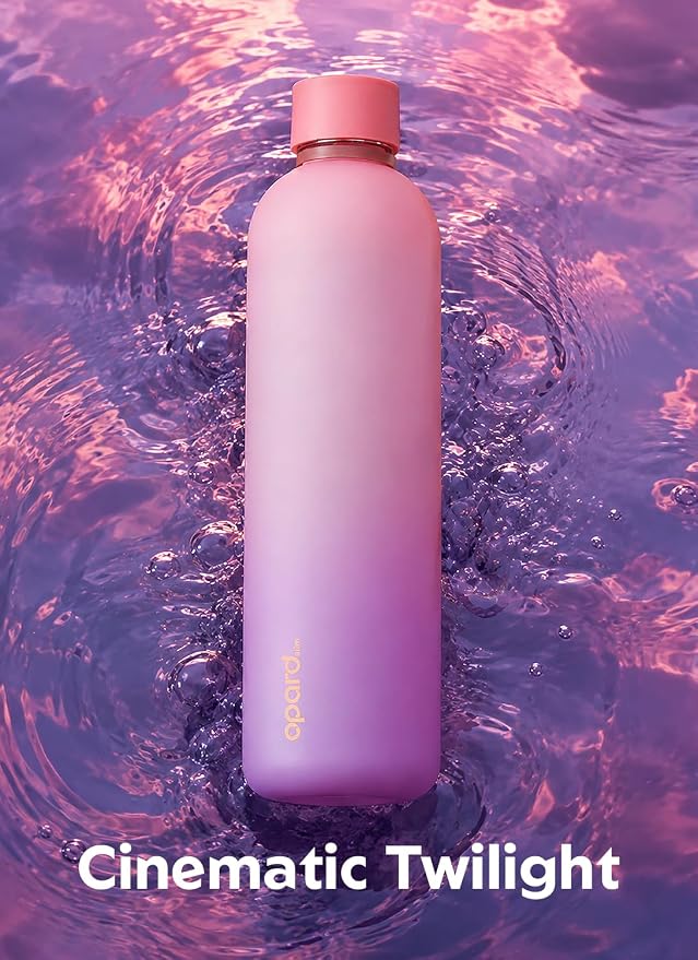 Opard Slim Water Bottle 32oz, Dishwasher Safe Plastic Water Bottle BPA-Free, Leakproof Screw Top, Sunset Pink Purple, Reusable for Travel School Sport Gym Hiking