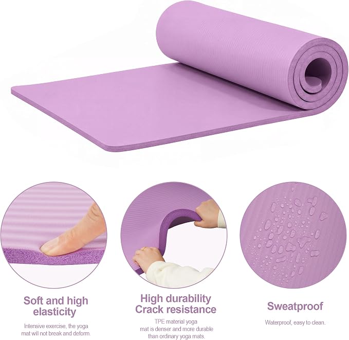 HULKFIT High Density Non Slip Yoga Mat, Extra Thick Exercise Mat with Carrying Strap, for Pilates, Fitness, Home Gym & Floor Workouts - Multiple Thickness & Multiple Color