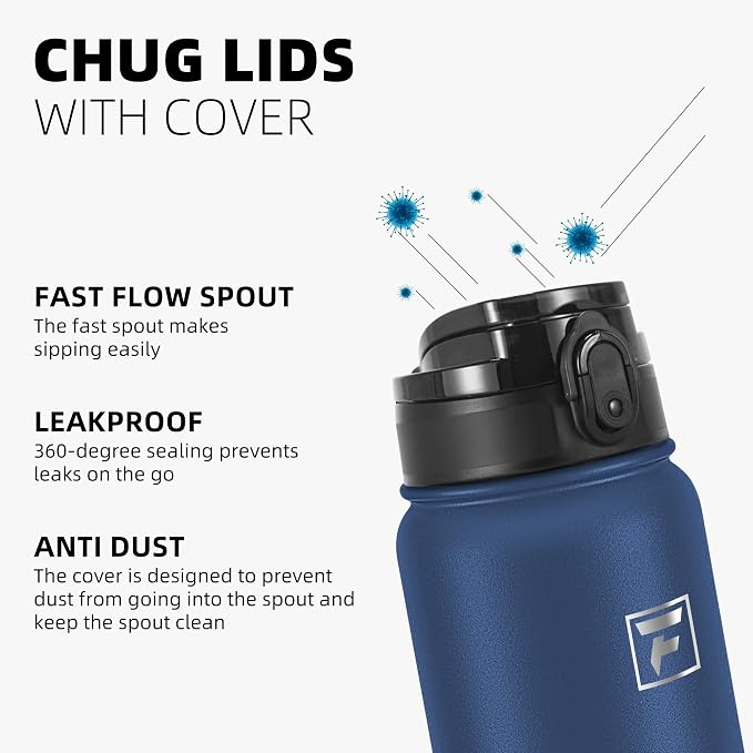 Fanhaw 20 oz Insulated Stainless Steel Water Bottle with Anti-Dust Chug Lid, Leakproof Vacuum Metal Everyday Use Bottle for Kids, Teens & Adults, Back to School Essentials (Navy Blue)