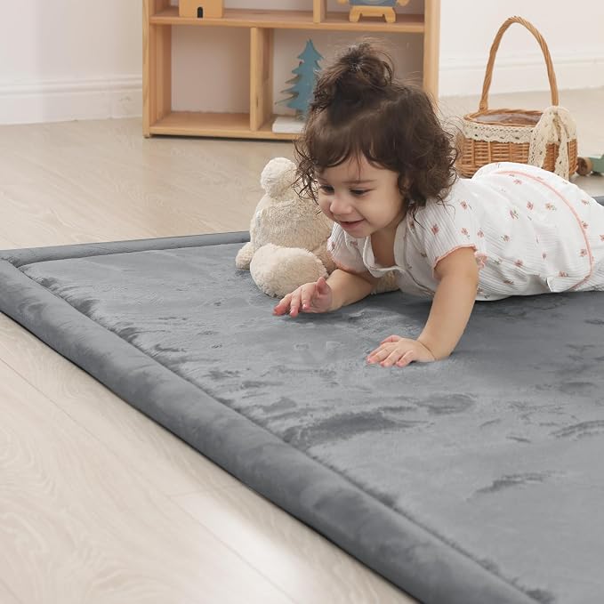 1.5" Thick Padded Baby Play Mat for Floor Tummy Time, Pro Soft Foam Activity Playroom Playmats, Easy Care with Non-Slip Safe for Infant Toddler Kids Crawling 39"x 59" (Dark Grey)