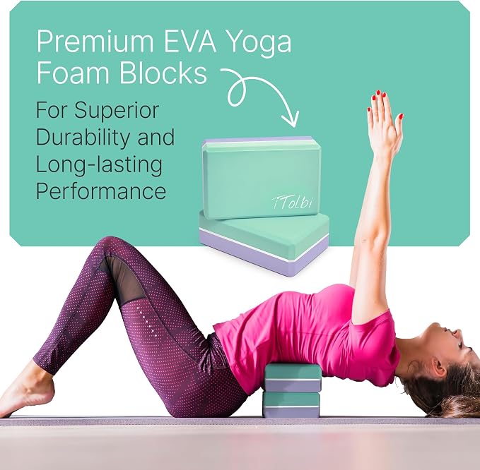 Yoga Blocks 2 Pack with Strap and Guide – Soft Non-Slip EVA Foam Blocks | High-Density Pilates Blocks for Home Workouts, Dance, Ballet, Gymnastics & Stretching Exercise, Dance Accessories and Gifts
