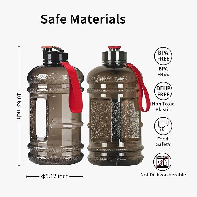 TOOFEEL 2.2L Half Gallon Water Bottle BPA Free - Ideal for Gym, Big Water Jug, Reusable Sports Bottle with Measurements Marked Drink Container (74oz Clear Black Water Bottles)