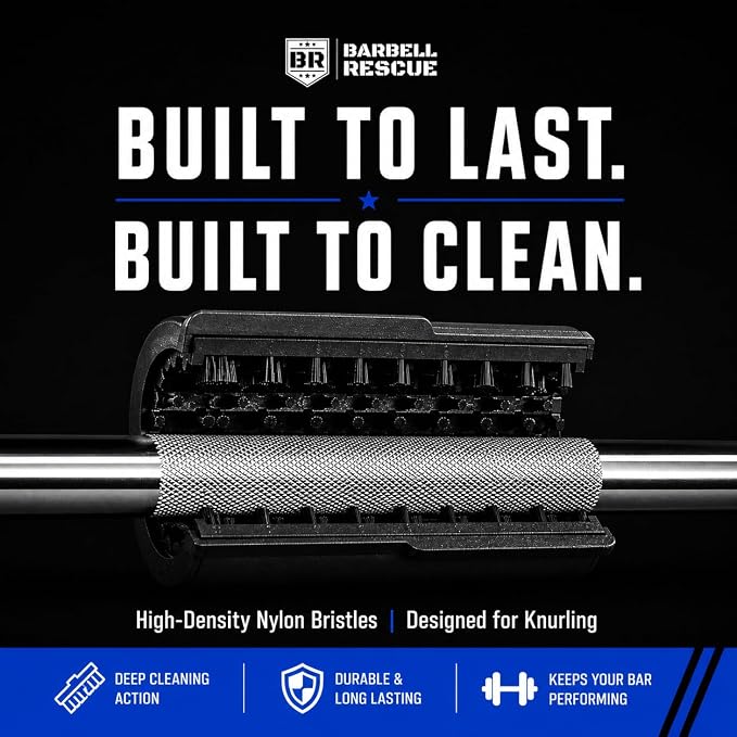 360° Barbell Cleaning Brush – Patented Cylindrical Design, Removes Chalk & Buildup from Barbells, Dumbbells & Gym Equipment, High-Density Nylon Bristles